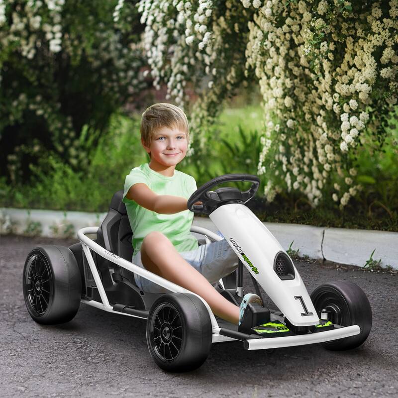 24V Electric Go-Kart for Kids, 8.1 MPH Drifting Car with Music, Horn & Safety Belt, Ages 8-12