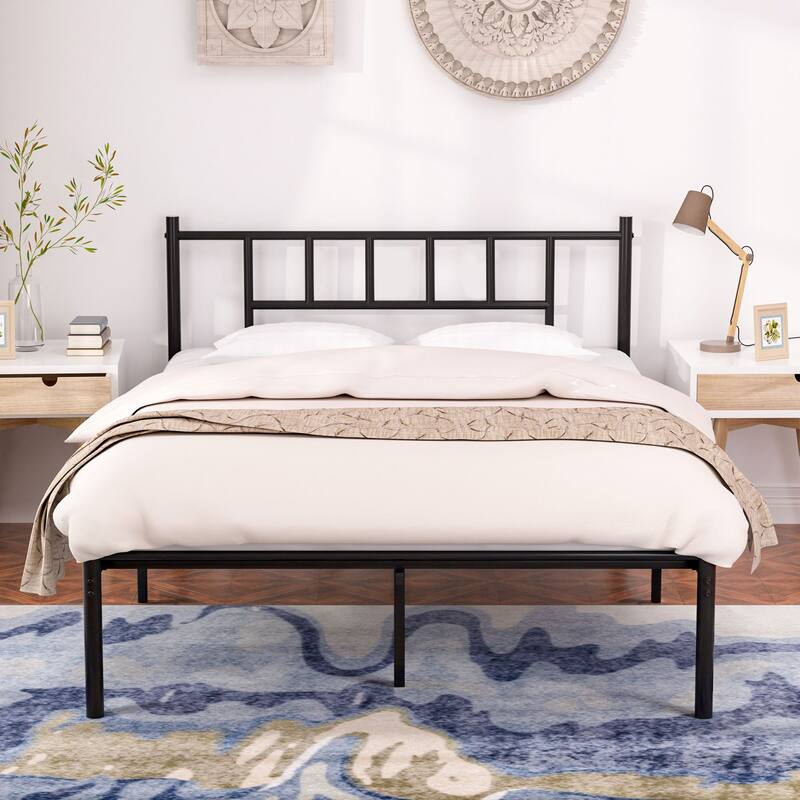 Victorian Style Metal Bed Frame with Headboard 12.6" Underbed Storage No Box Spring Needed/Mattress Foundation for Storage - Black - Full