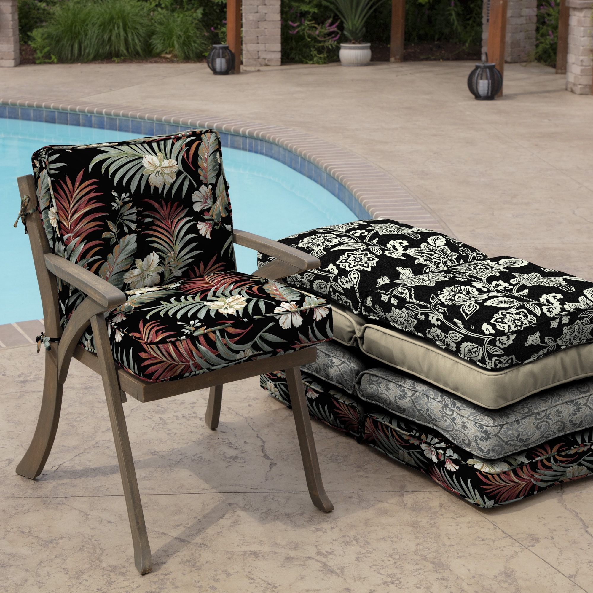 Arden Selections Plush Polyfill 24 x 24 in. Indulge Outdoor Deep Seat Cushion Set - Black Simone Tropical