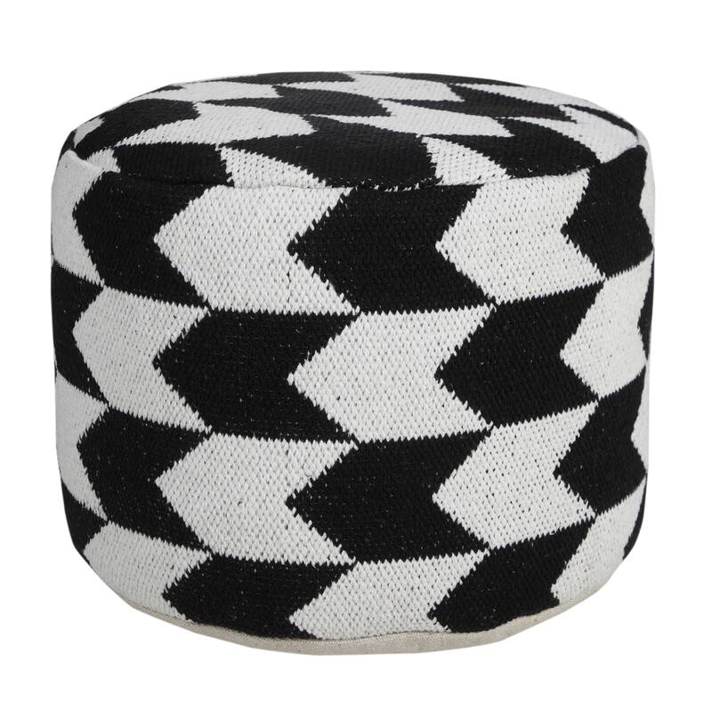 18" White and Black Chevron Arrow Round Pouf Ottoman