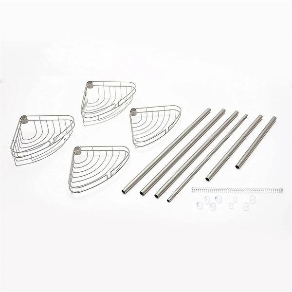 4Tier Spring Tension Shower Corner Pole Caddy with Razor Holder Bed