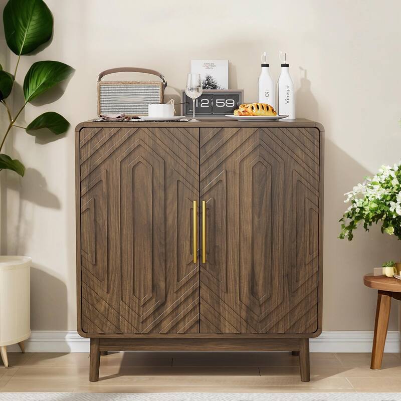 55" Curved Edge Sideboard Cabinet with Adjustable Shelves