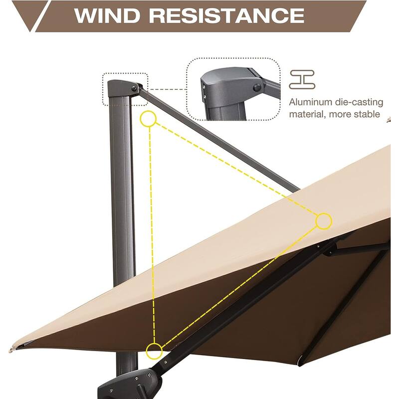 PURPLE LEAF 11ft Square Cantilever Umbrellas with Tilt-and-Crank with Base