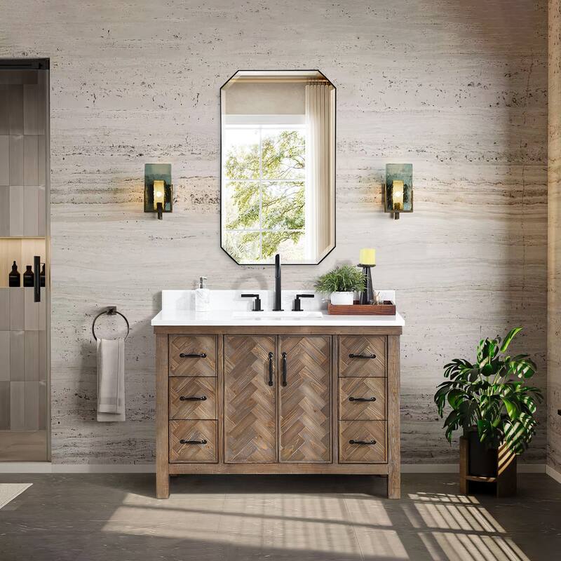 Javier Bath Vanity with Composite Stone Top and Mirror - 48in. - Antique Gray