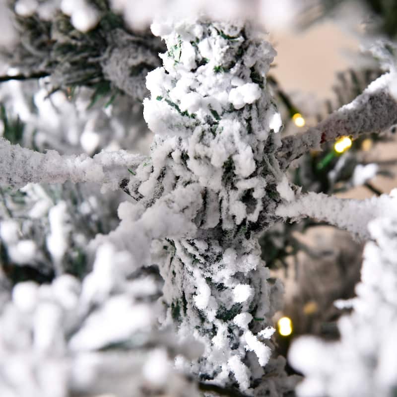 HOMCOM 6FT/7FT/9FT Slim Flocked Christmas Tree with Lights, Skinny Christmas Tree with Stand