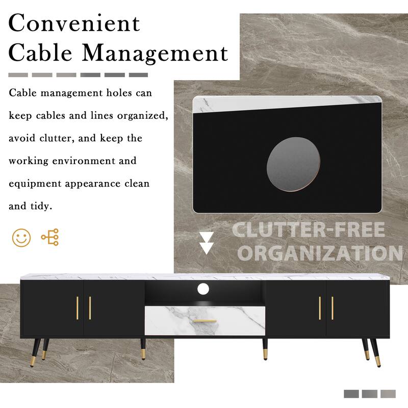 Stylish 71" TV Console for TVs up to 80", Multi-Purpose Entertainment Center with 2 Cabinets & Open Storage