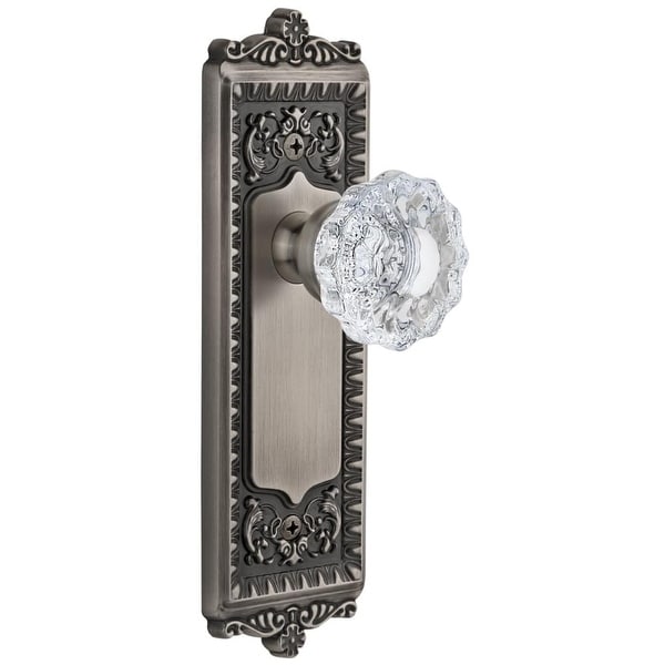 Grandeur WINVER_PSG_234 Windsor Solid Brass Rose Passage Door Knob Set with Versailles Crystal Knob and 2-3/4" Backset