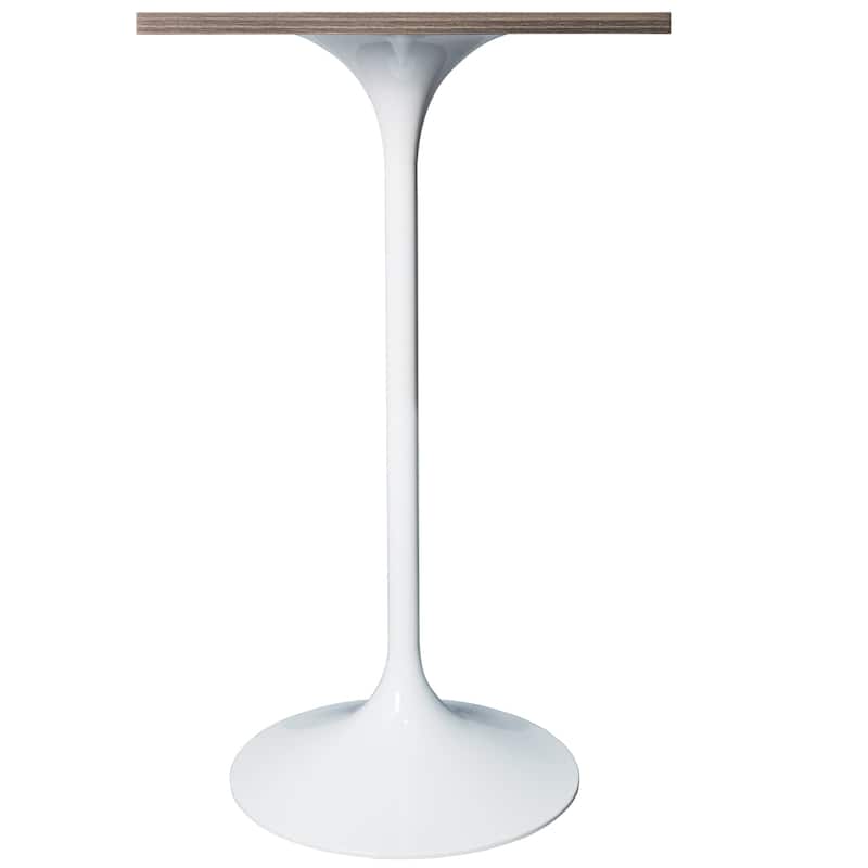 Verve 43 in. Tall Bar Height Dining Table Square MDF Wood Tabletop in White Stainless Steel Pedestal Base Accent Bar Table