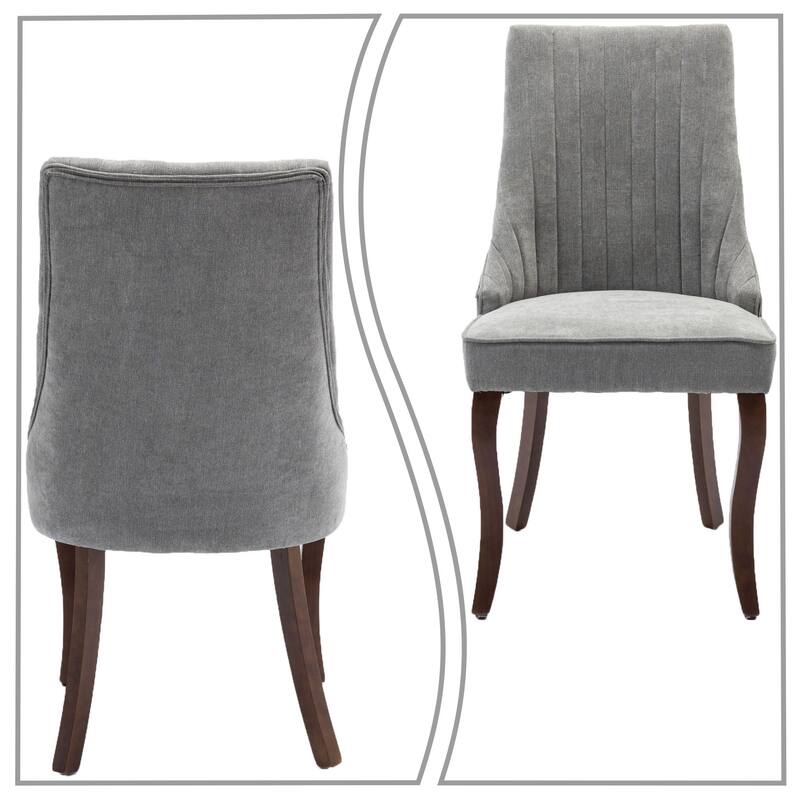 Classic Elegant Set of 2 Rayon Cloth Flocking Linen Fabric Upholstered Dining Chairs