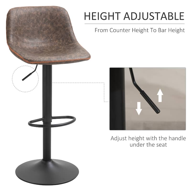 HOMCOM Swivel Bar Stools Set of 2 Bar Height Chairs Adjustable Height Barstool PU Leather Padded with Back - 17.25*17*41.75