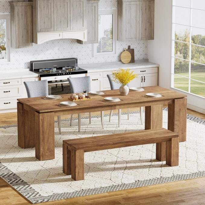 86-Inch Wood Dining Table, Industrial Modern Kitchen Table