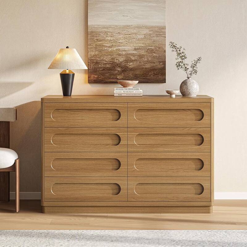 Dresser for Bedroom with 47.2" Deep Drawers TV Stand Chest of Drawers - Oak - 8-drawer
