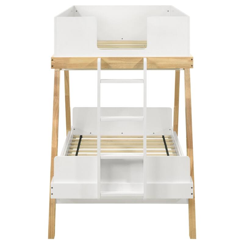 Twin over Twin Wood Bunk Bed with Built In Ladder and Guardrail, Rustic Style Kids Bunk Bed, Wooden Twin Bunk Bed Frame