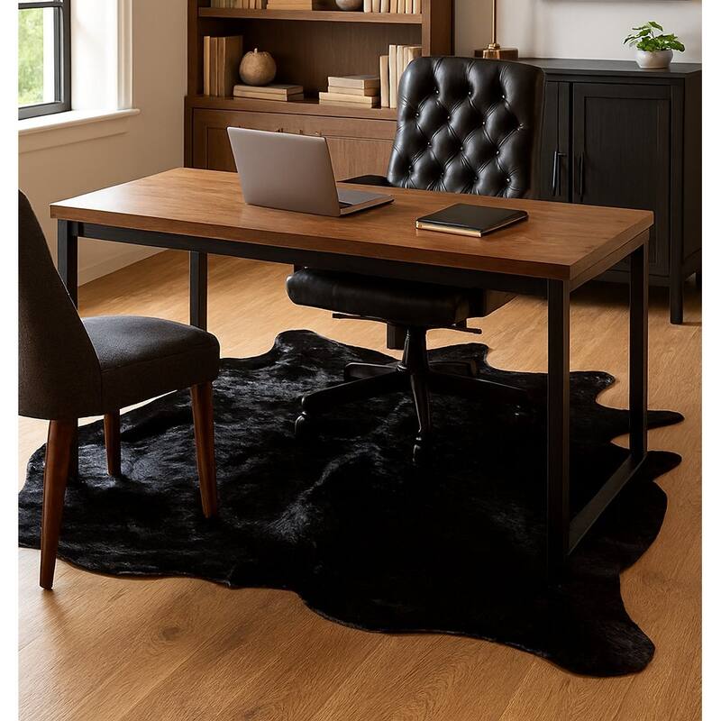6' x 7' Feet Black Cowhide Handmade Soft Large Cow Hide Cow Skin Leather Animal Area Rug - 6' x 7' Feet - 6' x 7' Feet - Novelty - Black