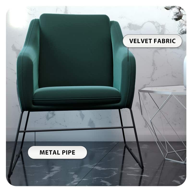 Harmony Mid-Century Velvet Upholstered Accent Arm Chair with Metal Frame & Plush Cushion for Home Office, Living Room, & Bedroom