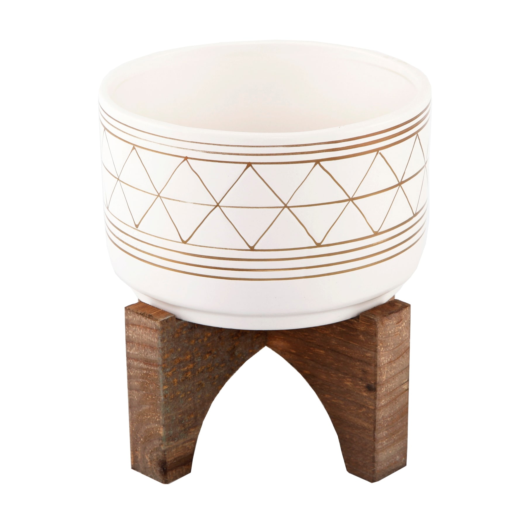 7" White Gold Line Geo Ceramic On Stand