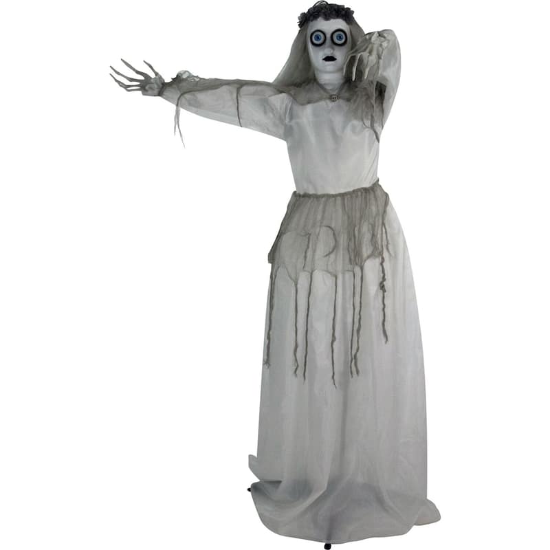 Haunted Hill Farm 5-Ft. Animatronic Bride, Indoor/Outdoor Halloween Decoration, Eyes Light Up Red, Poseable, Battery-Operated