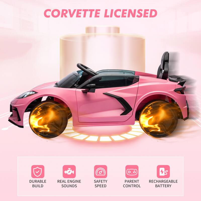 12V Kids Ride on Car, Licensed Corvette Battery Powered Car, Toddler Electric Sports Car Toy
