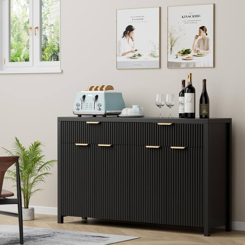55"Fluted Sideboard Buffet Cabinet with Storage Drawers and Adjustable Shelves