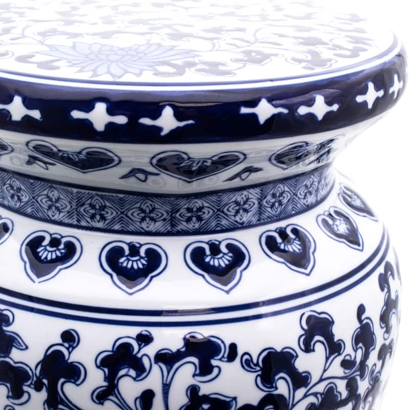 Euro Ceramica Blue Garden Porcelain Decorative Lotus Podium Stool