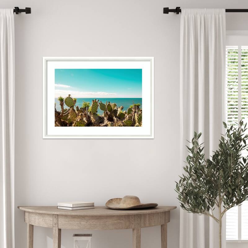 Cactuses Admiring the Ocean by Elena Chukhlebova Wood Framed Wall Art Print - Lucie White