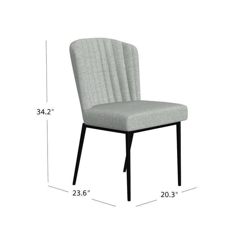 Ole Dining Chair Set of 2, Curved Back, Gray Woven Fabric, Black Metal