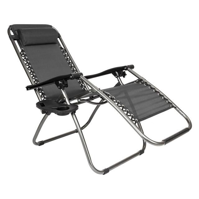 2Pcs Zero Gravity Lounge Chair Portable Folding Chairs with Saucer