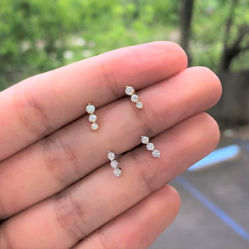 Joelle Collection Diamond Bar Earrings - Diamond Graduate Stud 14K Gold 1/4 Cttw. Available in White, Rose, Yellow Gold -