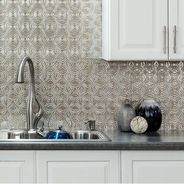 Fasade Lotus Decorative Vinyl Backsplash 15 Sq Ft Kit in Vintage Metal