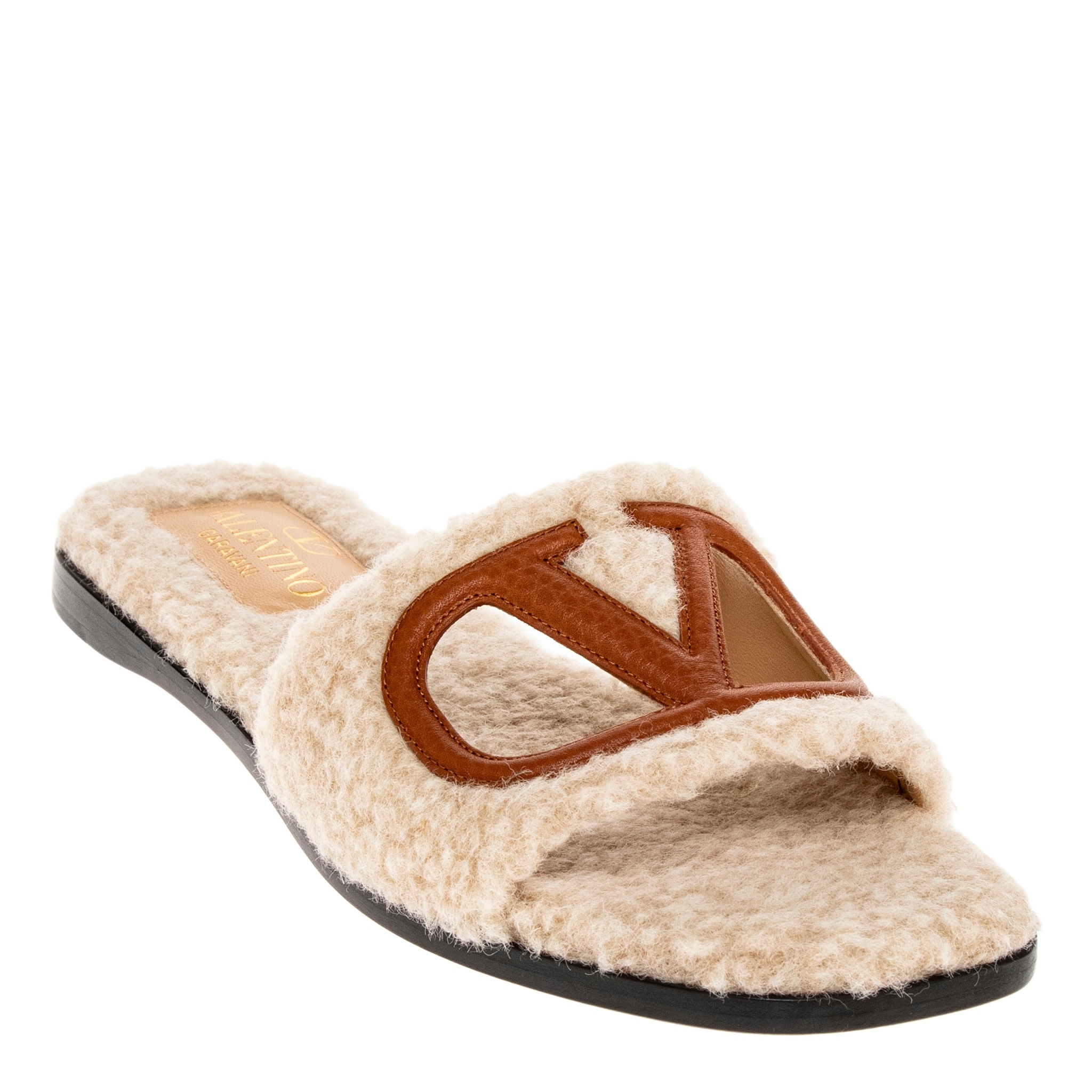 Valentino VLogo Cutout Faux Shearling Sandals