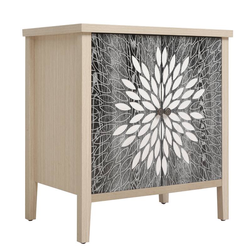 GDFStudio - Oakcraft Traditional Wooden Accent Storage Cabinet with 2 Carved Doors