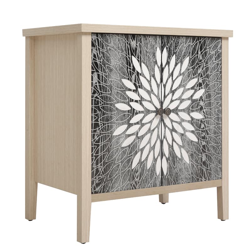 Wood Accent Cabinet with Carved Doors, Classic Storage Cabinet with Adjustable Shelves & Anti-Tip Safety Device