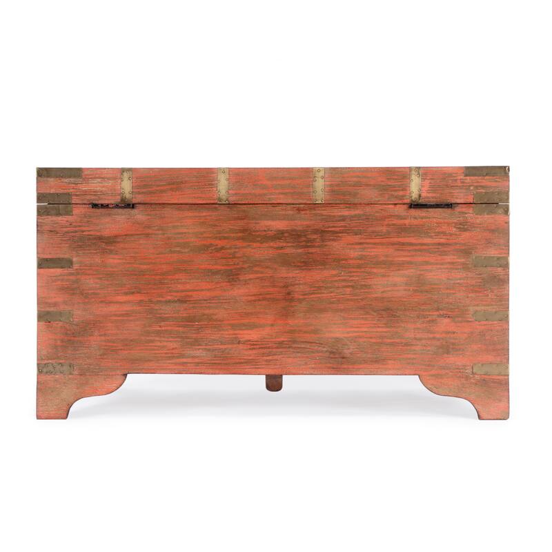 Nador Hand-Painted Brass Inlay Storage Trunk Coffee Table
