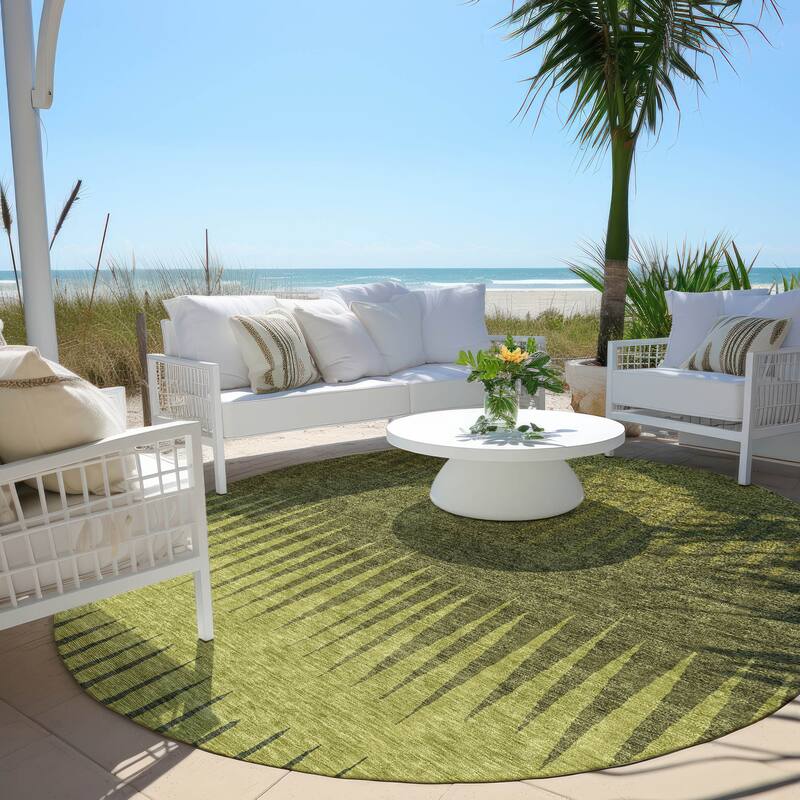 Machine Washable Indoor/ Outdoor Chantille Ombre Contemporary Rug - Olive - 8' x 8'