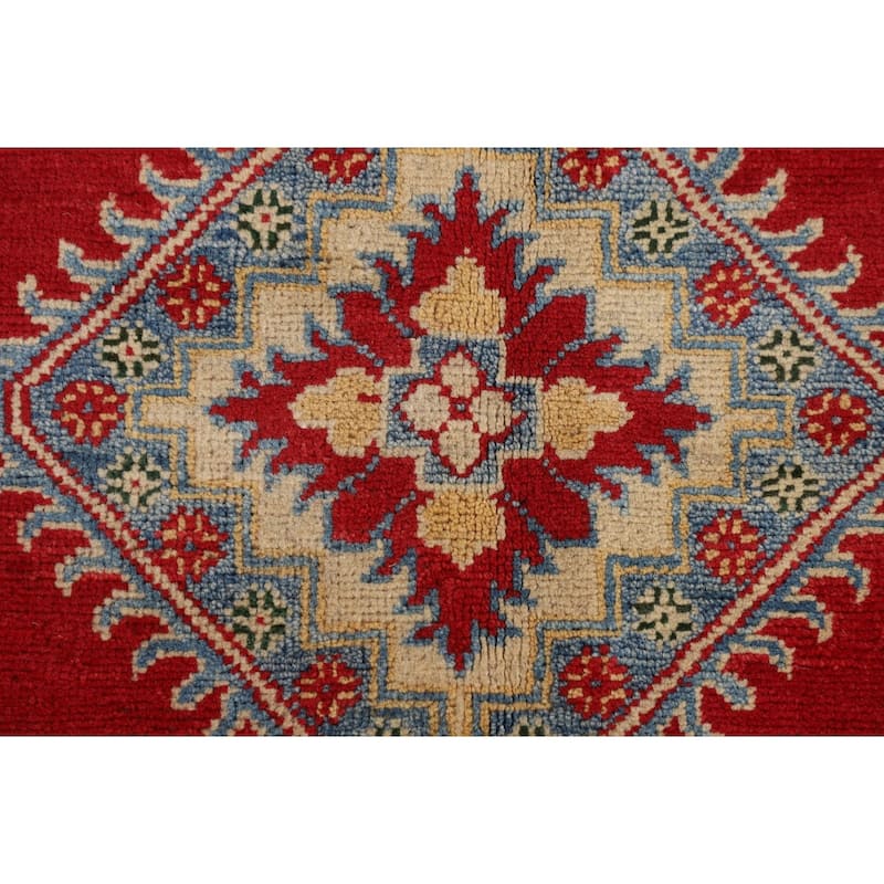 Red Geometric Kazak Oriental Area Rug Dining Room Handmade Wool Carpet - 5'6" x 7'10"