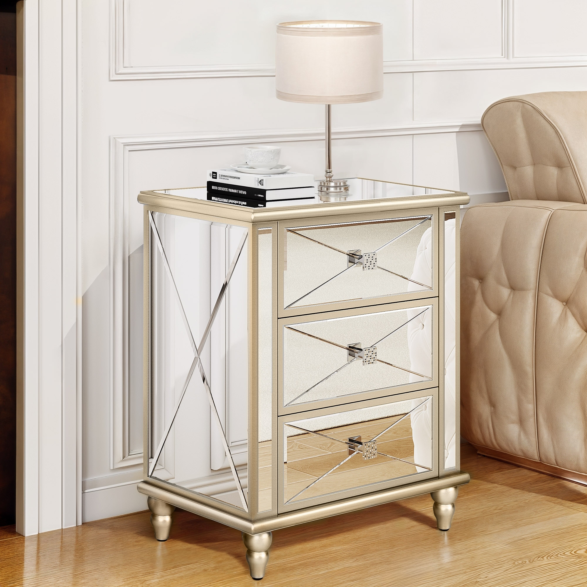 Gold and mirrored bedside table discount