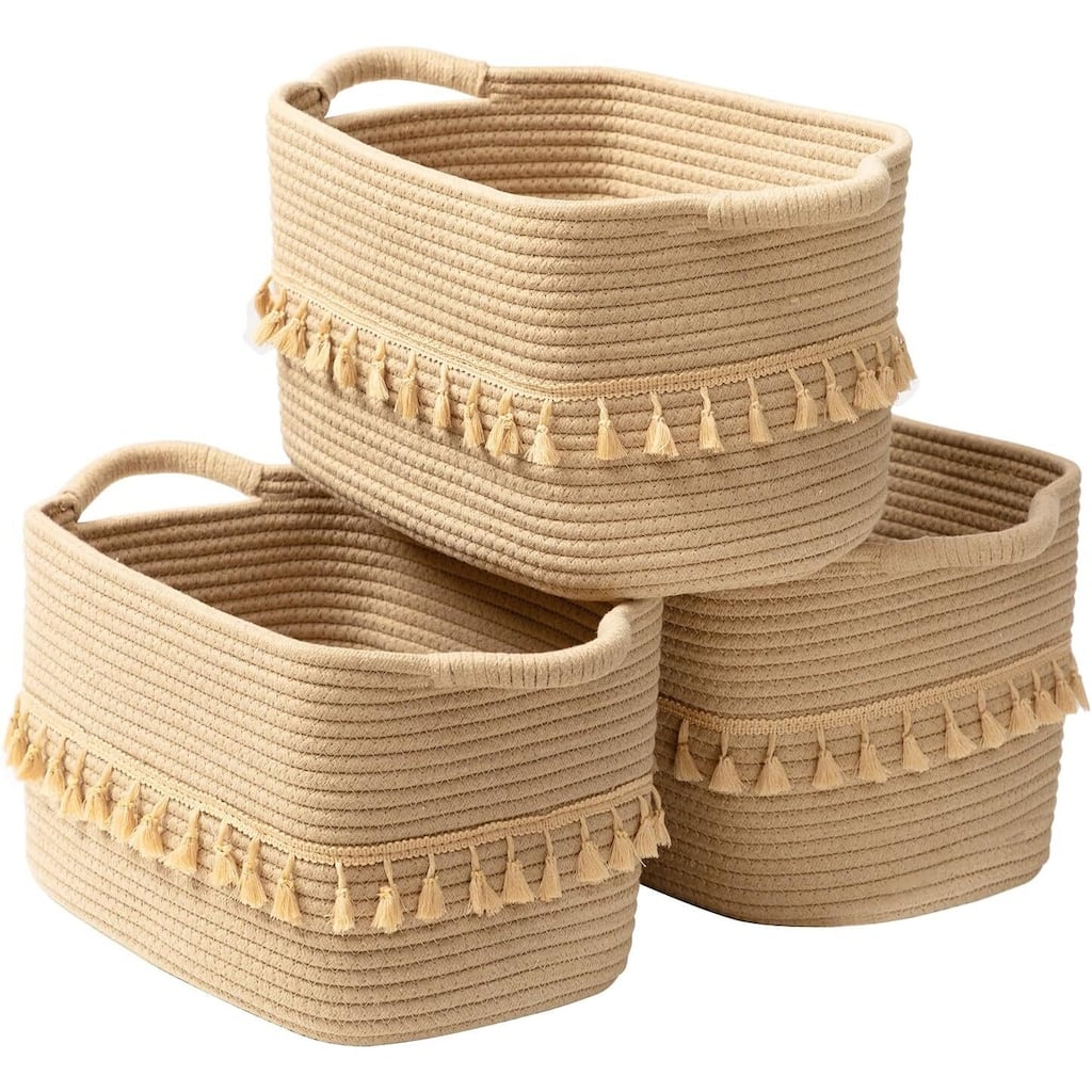 Woven Storage Bin Set of 3, Cotton Rope Basket for Storage - 14.56"D x 6.69"W x 10.63"H
