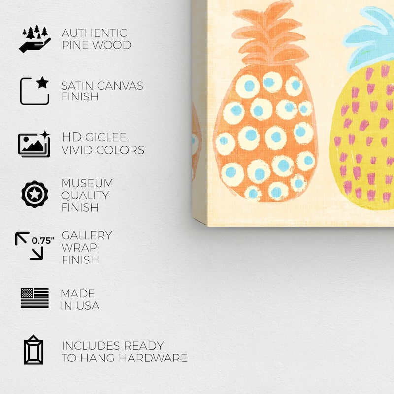 Wynwood Studio Canvas Food and Cuisine Eight Pineapples Yellow and Neon Green Tropical Wall Art Canvas Print