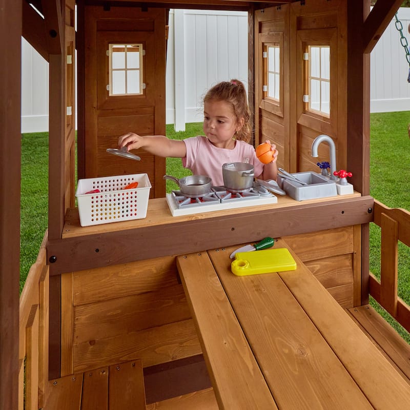 Backyard Discovery Spruce Hollow Spruce Wood Swing Set, Wave Slide