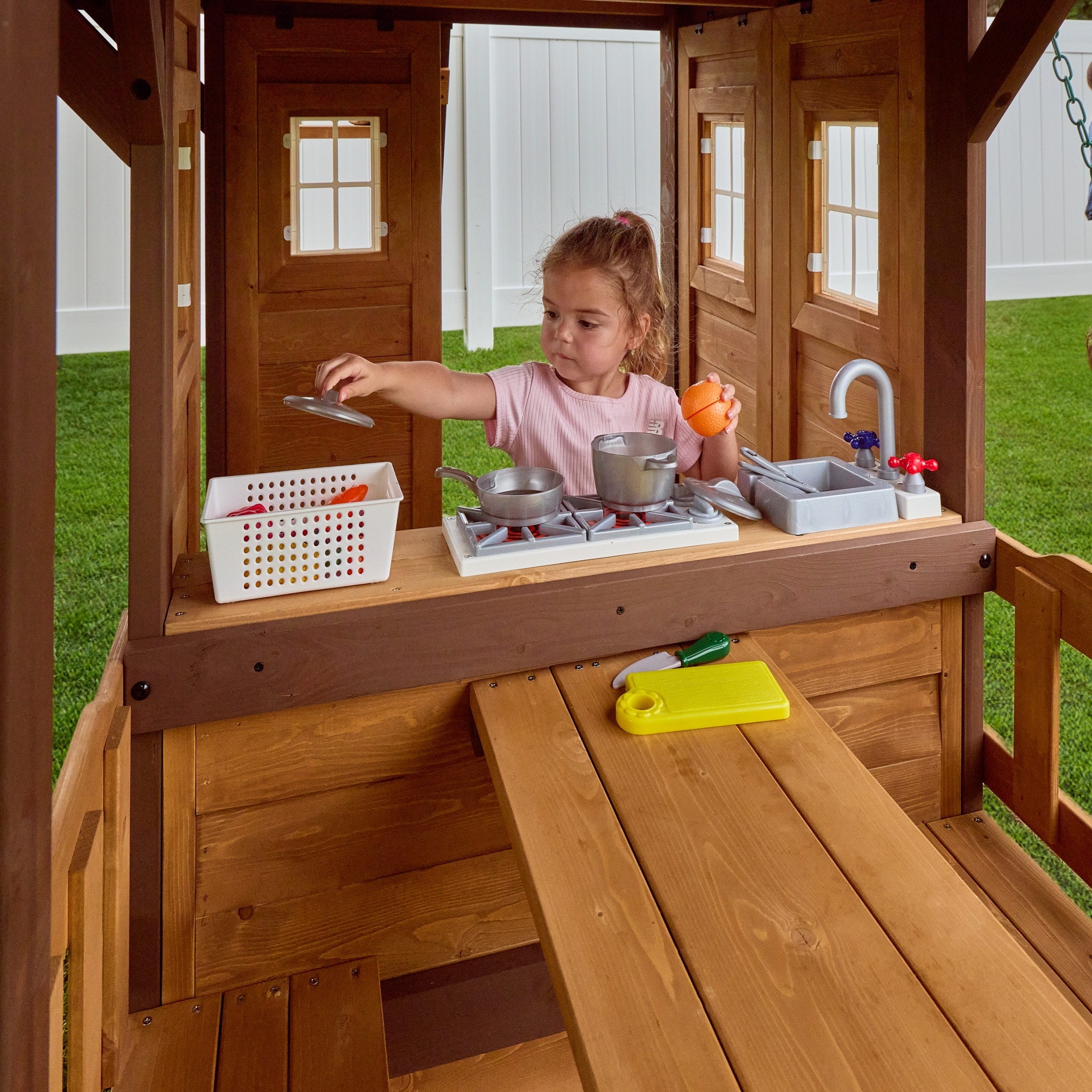 Backyard Discovery Spruce Hollow Spruce Wood Swing Set, Wave Slide