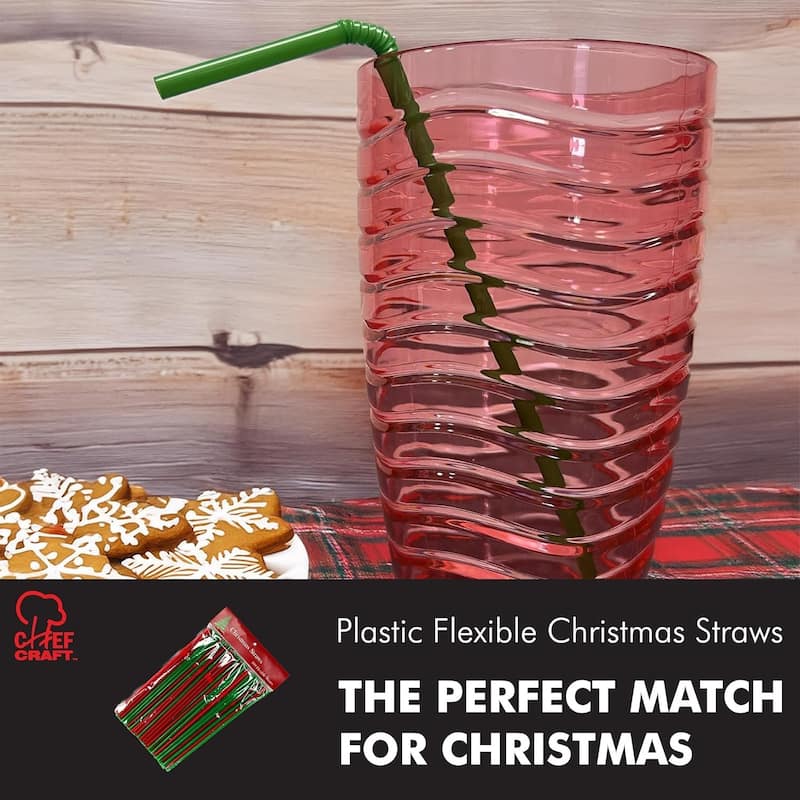 Chef Craft Flexible Plastic Christmas Colors Drinking Straws, 100 pack Green and Red