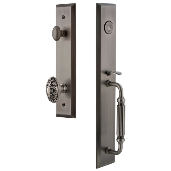 Grandeur FAVFGRGVC_ESET_234 Fifth Avenue Solid Brass Rose Keyed Entry Single Cylinder Full Plate "F" Grip Handleset with Grande