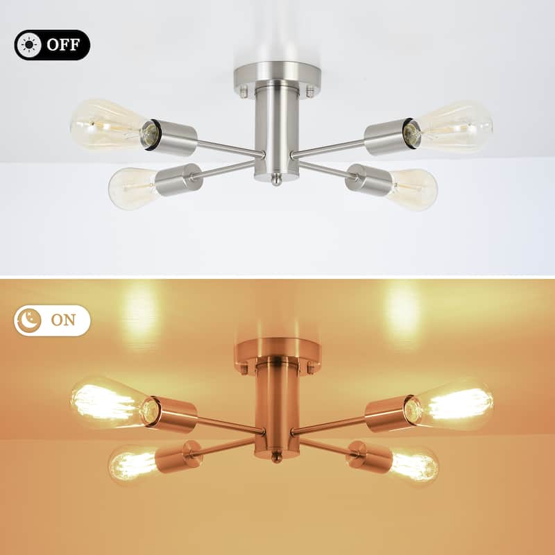 4-Light Modern Semi Flush Mount Chandelier for Bedroom Study Room