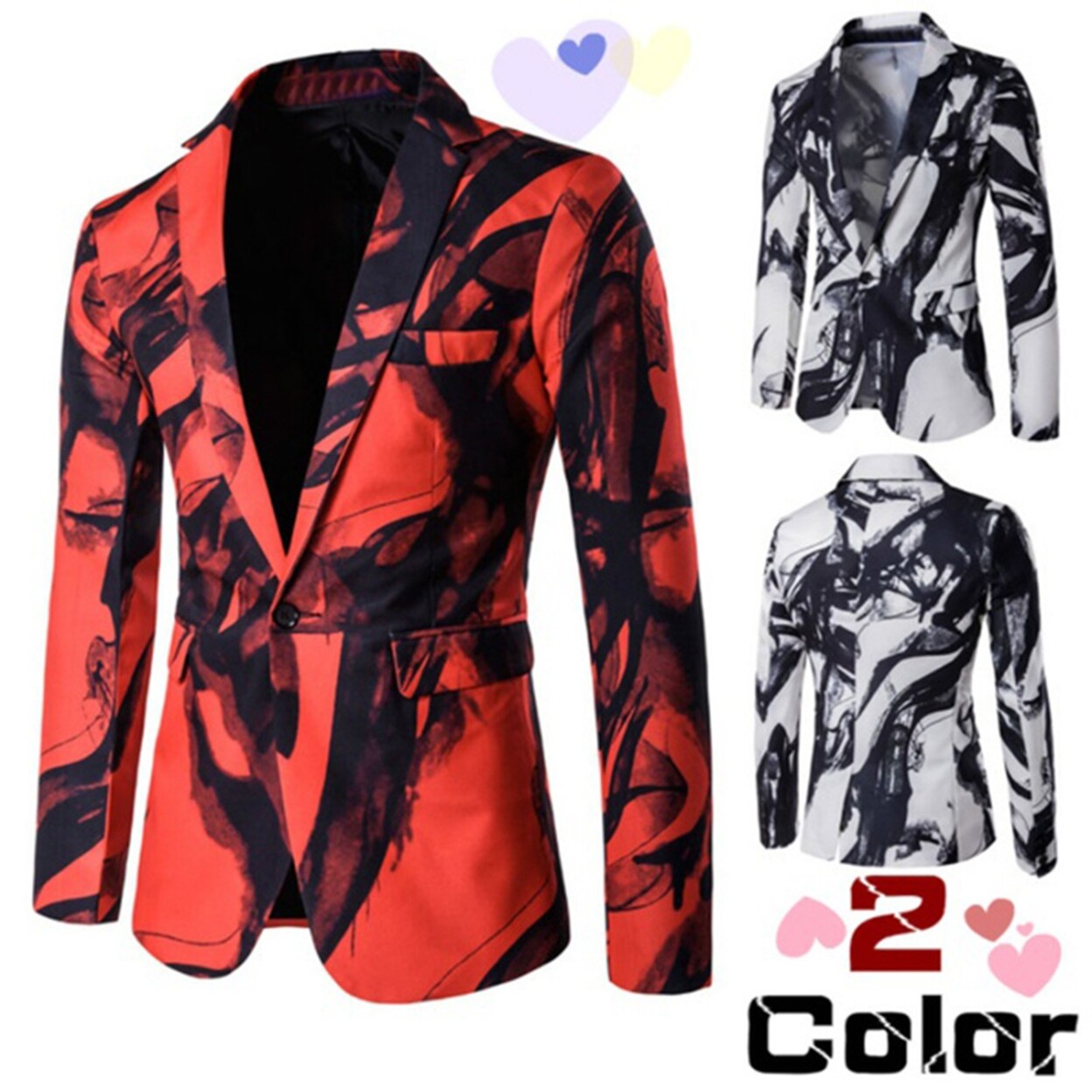 Shop Stylish Men S One Button Long Sleeve Print Blazer Coat