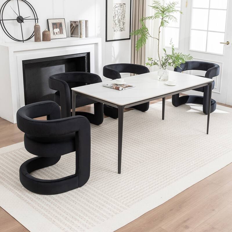 SEYNAR Modern Velvet E-Shaped Open Back Dining chair Set of 4