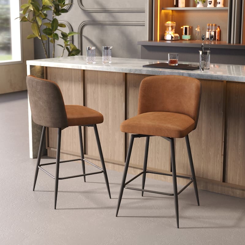26.77" Counter Height Swivel Bar Stools with Backs and Metal Legs - Nut-brown - 2PC