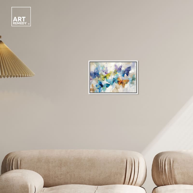 Art Remedy Fluttering Butterflies Framed Butterfly 1 Piece Canvas Wall Art