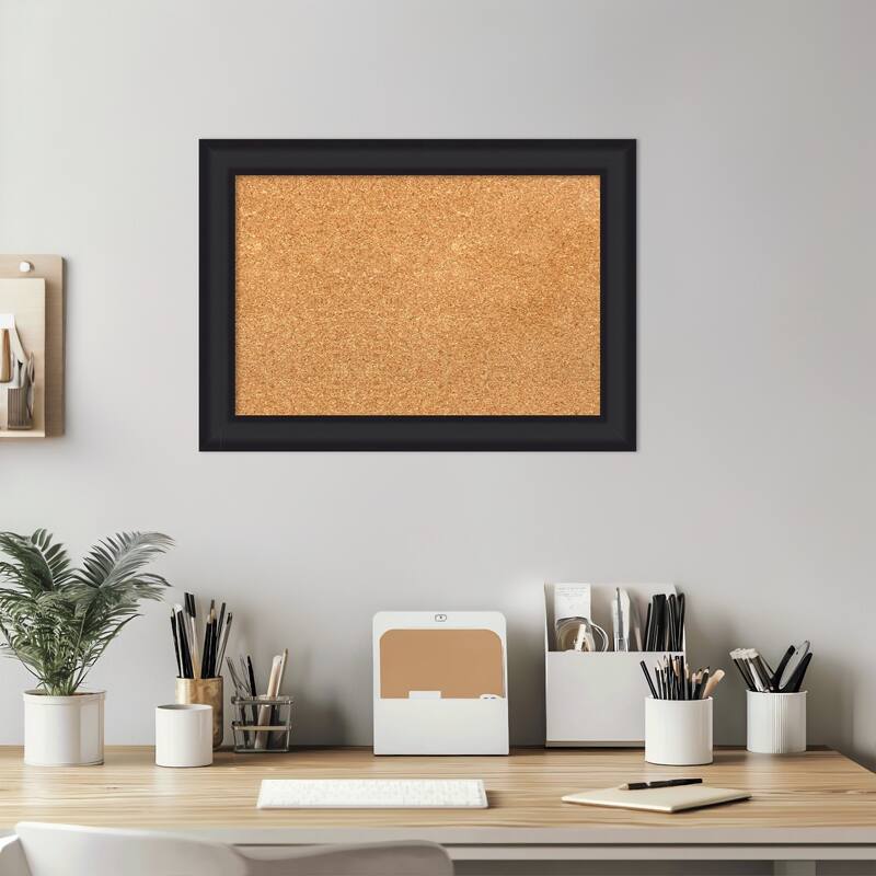Oliver Black Narrow Wood Framed Cork Board - Bulletin Board, Organization Board, Pin Board