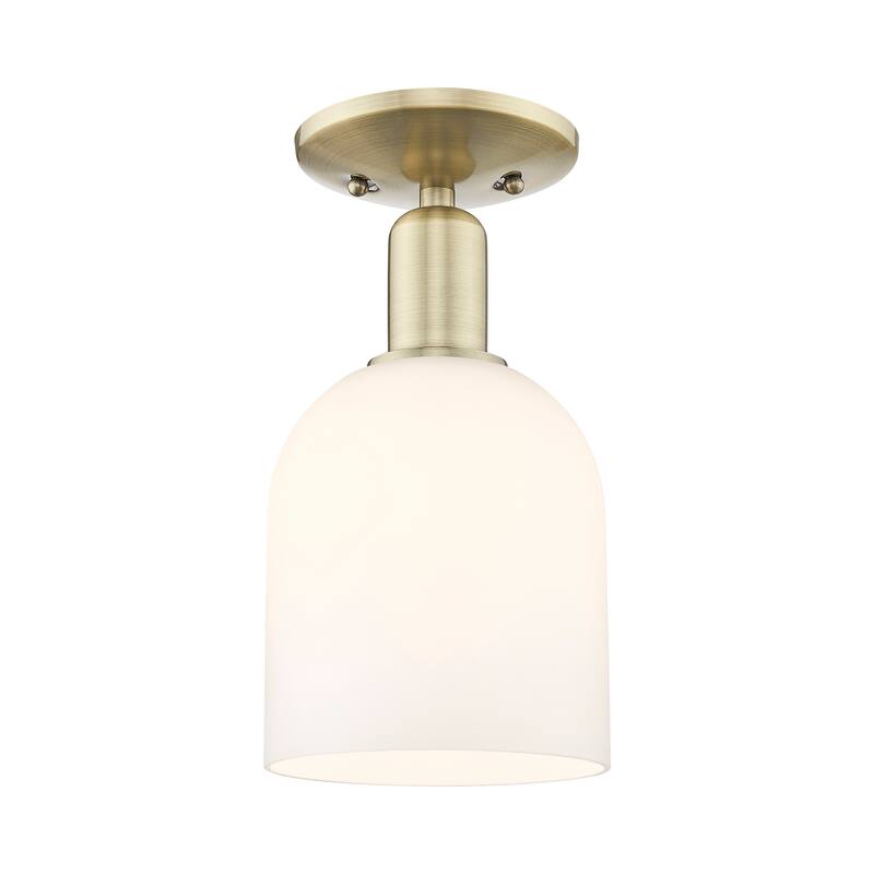 Innovations Lighting Endless Possibilities Arcadia - Bella - 1 Light 6" Semi-Flush Mount - Antique Brass/White