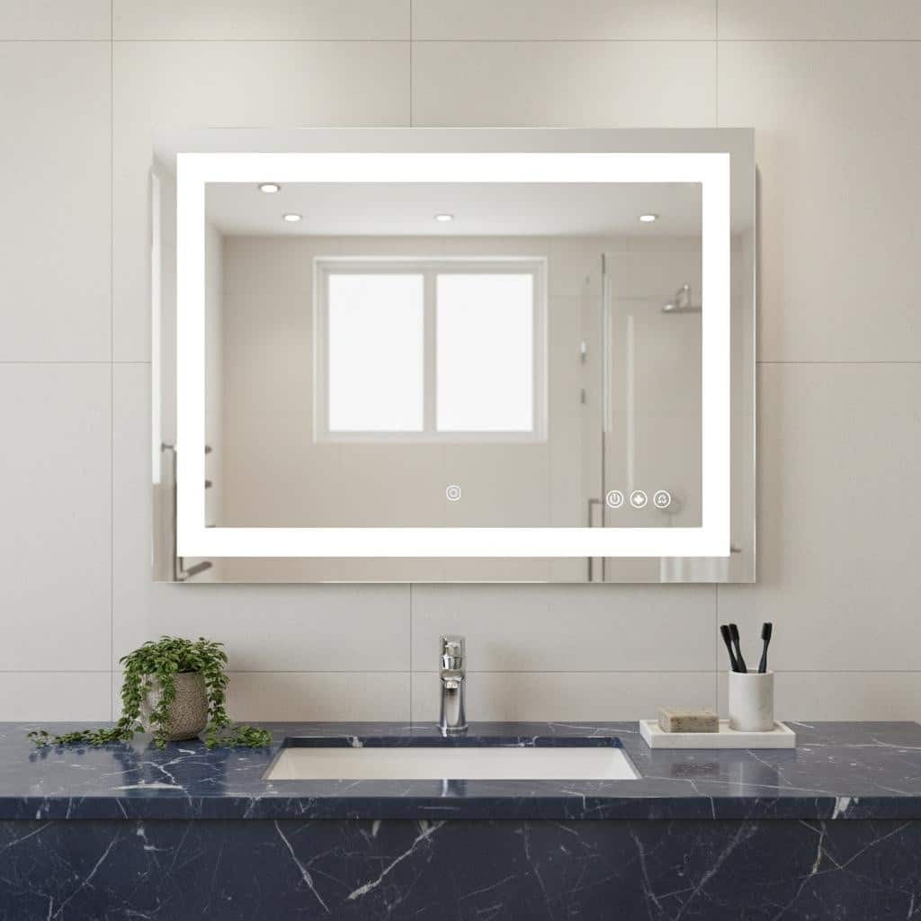 HomeRoots 20" Lighted Frameless Anti Fog Bathroom Vanity Mirror - 27.80 in. x 19.90 in. x 1.20 in.